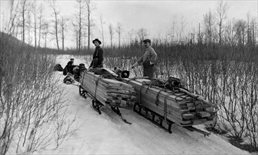 Hauling lumber 54 miles, Seward, Alaska 1900-1930