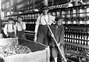Sweeper and doffer boys in Lancaster Cotton Mills. Many more as small, December 1908