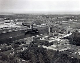 Tugboat Pulling Barge under Sagamore Bridge, Cape Cod Canal 6/6/1960