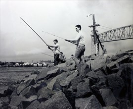 Fishing the Cape Cod Canal, Bourne, Massachusetts 8/26/1961