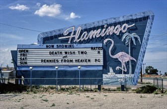 1980s United States -  Flamingo Drive-In Theater; sign Dal Passo Road; Hobbs New Mexico ca. 1982