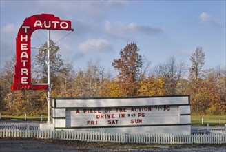 1970s United States -  Skyway Auto Theatre sign horizontal view Route 20 Ashtabula Ohio ca. 1977