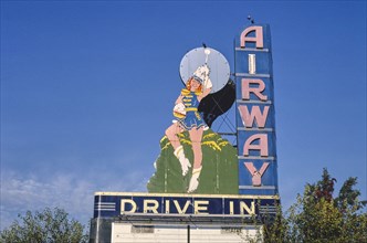 1980s United States -  Airway Drive-In Theater sign Route 180 Saint Ann Missouri ca. 1988
