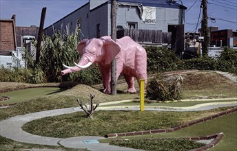 1980s United States -  Pink elephant -  Around the World in Mini-Golf -  Virginia Beach -  Virginia ca. 1985