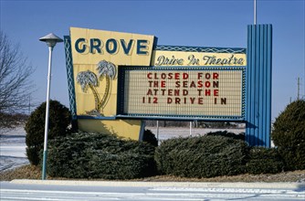 1980s United States -  Grove Drive-in Theater sign Route 71 Springdale Arkansas ca. 1984