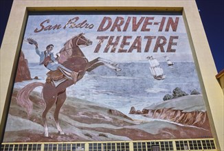 1970s United States -  San Pedro Drive-In Theater wide-angle straight-on view of mural itself Gaffey Street San Pedro Los Angeles California ca. 1979