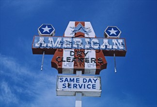 2000s America -  American Dry Cleaners sign, Lander, Wyoming 2004