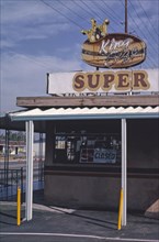 1990s America -  Super Burrito Burger sign, San Bernardino, California 1991