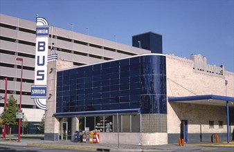 1990s America -  Union Bus Station sign, Walker and Sheridan Streets, Oklahoma City, Oklahoma 1993