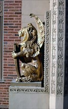 1980s United States -  Brenton National Bank by Louis Sullivan, lion profile on Fourth Avenue, Grinnell, Iowa 1988