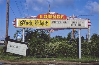 1980s America -  Black Knight Lounge sign, Bossier City, Louisiana 1982