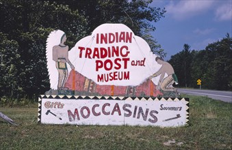 1980s America -   Indian Trading Post and Museum, sign, Route 23, Tawas City, Michigan 1988