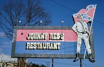 1980s America -  Johnny Reb's Restaurant sign, Atlanta, Georgia 1984