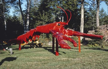 1980s America -   Lobster statue, Fenton's Seafood Market, Trenton, Maine 1984