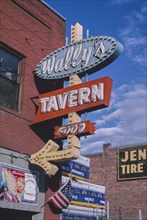 2000s America -  Wally's Tavern sign, Wenatchee, Washington 2003