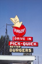 1980s United States -  Pick-Quick Burger sign, Fife, Washington 1987