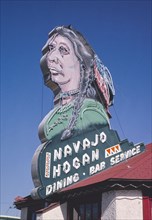 1990s America -  Navajo Hogan Dining Bar Service sign, Colorado Springs, Colorado 1991
