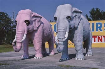 2000s United States -  Elephant statues, Papa Joe's Fireworks, Route 17, Hardeeville, South Carolina 2004