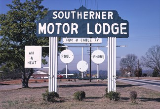 1980s United States -  Southerner Motor Lodge sign, Route 29B, Anderson, South Carolina 1988