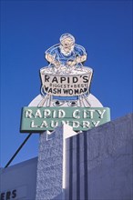1980s United States -  Rapid City Laundry sign, main Street, Rapid City, South Dakota 1987