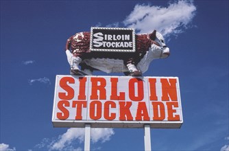 1980s America -  Sirloin Stockade sign, Hobbs, New Mexico 1982