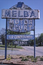 1980s United States -  Melba Motor Court sign, Route29 & 70, Spencer, North Carolina 1982
