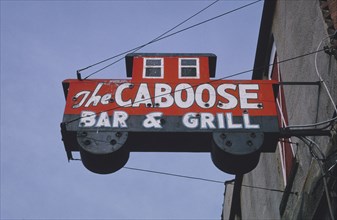 2000s America -  Caboose Bar and Grill sign, Anderson, Indiana 2004