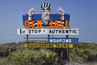 1970s United States -  Old Jail billboard, Route A1A, St Augustine, Florida 1979
