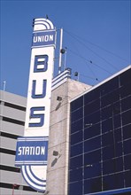 1990s America -  Union Bus Station sign, Walker and Sheridan Streets, Oklahoma City, Oklahoma 1993