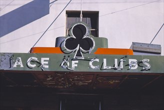 1980s America -  Ace of Clubs Bar sign, Toppenish, Washington 1987