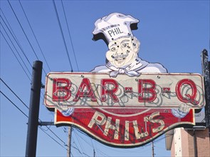 1980s America -  Phil's Bar-B-Q sign, Saint Louis, Missouri 1988