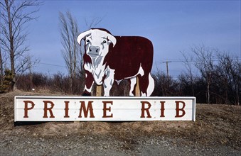 1980s America -  Bull sign, Prime Rib, Chittenango, New York 1988