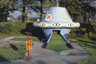 1980s America -  Sir Goony mini golf, flying saucer, Chattanooga, Tennessee 1986