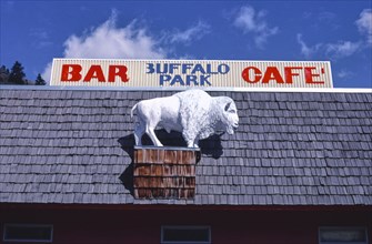 1980s America -  Buffalo Park Bar Cafe sign, Ravalli, Montana 1987
