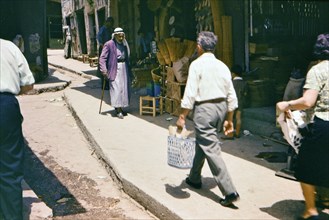 Israel April 1965:  Shoppers in the bazaar in Nazareth Israel