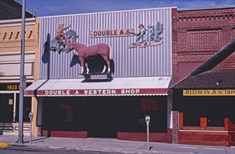1980s America -  Double A Western Shop, Lincoln Avenue, Fergus Falls, Minnesota 1980