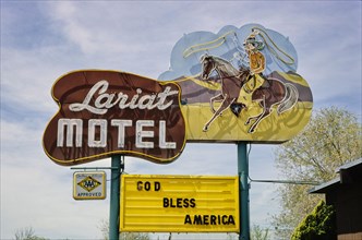 1980s United States -  Lariat Motel sign, Route 50, Fallon, Nevada 1980