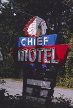 1990s United States -  Chief Motel sign, Route 2, Mohawk Trail, North Adams, Massachusetts 1995