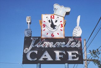 1980s America -  Jimmies Cafe sign, Seattle, Washington 1980