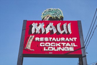 1980s America -  Maui Restaurant sign, Brockton, Massachusetts 1984
