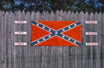 1970s America -   Frontier Fort signs, Confederate Flag, Wilmington, North Carolina 1978