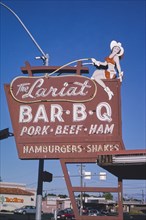 2000s America -  The Lariat Bar-B-Q sign, Yakima, Washington 2003