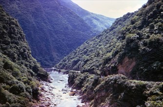Rushing waters in Taroko Gorge in Taiwan ca. 1973
