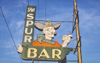 1980s America -  The Spur Bar sign, Billings, Montana 1980