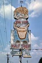 1980s America -  Yum Yum Malt Shop Drive-in sign, Bossier City, Louisiana 1982