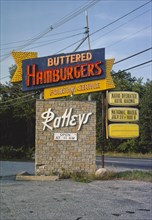1970s America -  Rattey's Burger sign, North Attleboro, Massachusetts 1978