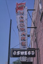 2000s United States -  Oswego Hardware sign, Washington Street, Oswego, Illinois 2003