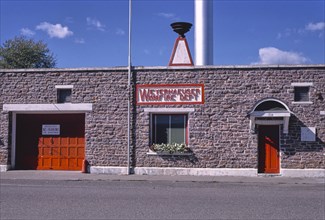 1980s United States -  Fire Department (1938), detail, Main Street, Weyerhaeuser, Wisconsin 1988
