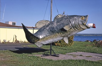1980s United States -  Fish statue at Bodin's on the Lake, Route 2, Ashland, Wisconsin 1988