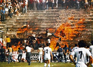 Fire at Fratelli Ballarin Stadium in Italy ca. June 7, 1981
